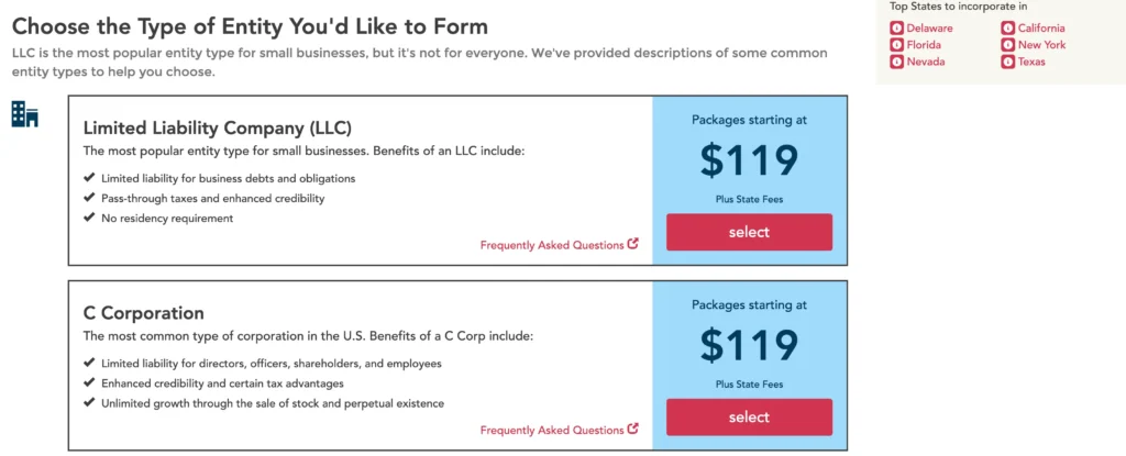 Incorporate.com Pricing Options